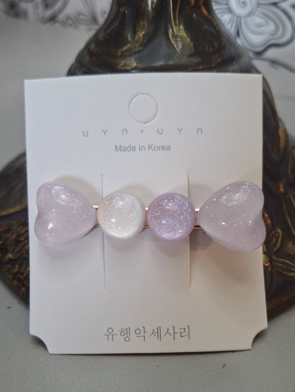 Lavender Glittery Hearts Hair Clip